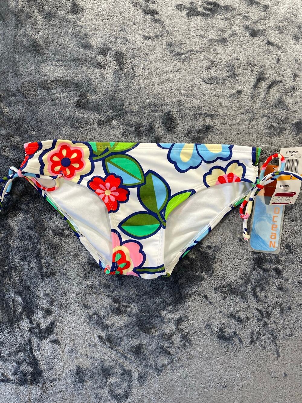 Vintage Y2K 2003 In Mocean White Floral Side Tie Bikini Bottom Small S